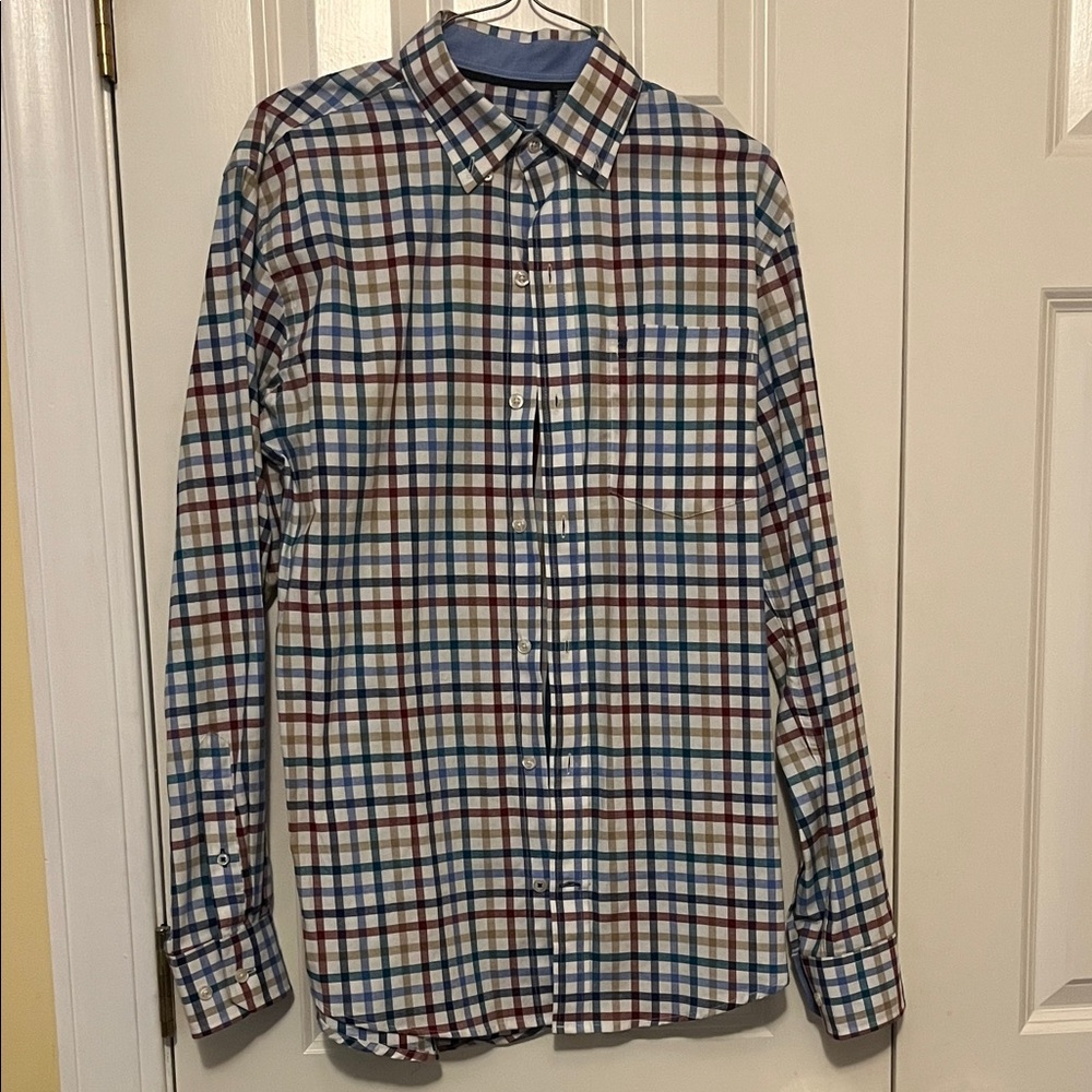 Izod Men's Blue and Red Checkered Button Down Shirt
